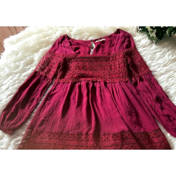 Anthropologie Floreat Aveline Crochet Lace Dress in Raspberry - Picture 4 of 11
